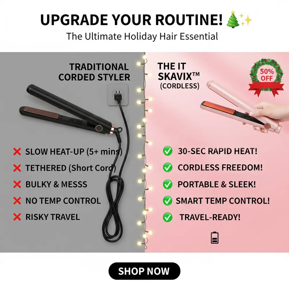 Skavix™ Pro – Cordless Hair Straightener | 30s Rapid Heat & Portable Design